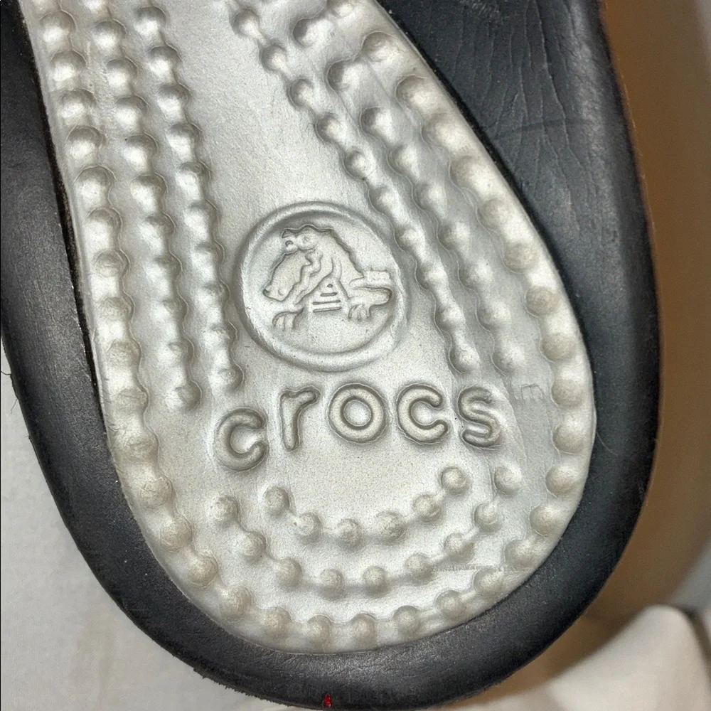 Crocs  Women's Black‎ and Gold Patterned Sandals